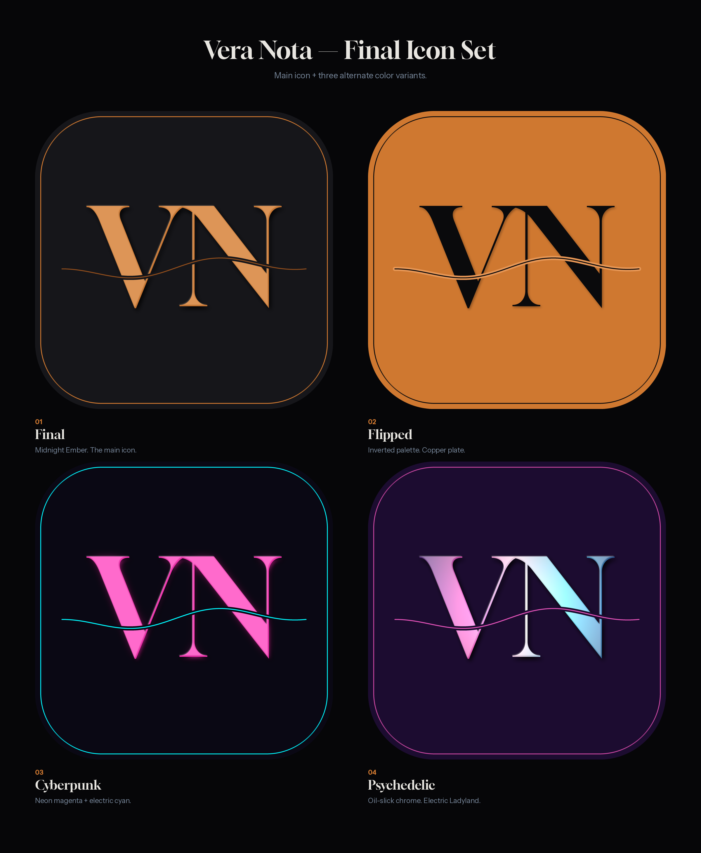 VeraNota app icon family, four variants
